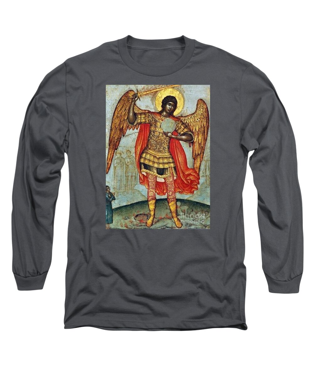 St Long Sleeve T-Shirt featuring the painting Saint Michael #19 by Archangelus Gallery