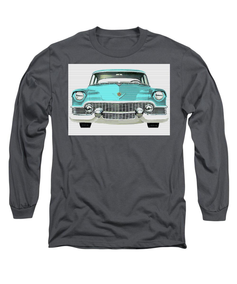1954 Long Sleeve T-Shirt featuring the mixed media 1954 Cadillac Turquoise by Charlie Ross