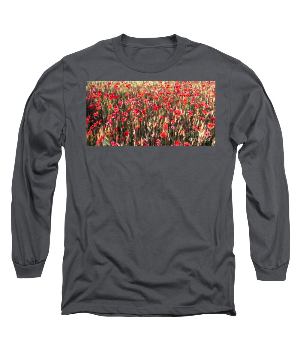 Abstract Long Sleeve T-Shirt featuring the photograph A Summer Full Of Poppies #2 by Hannes Cmarits