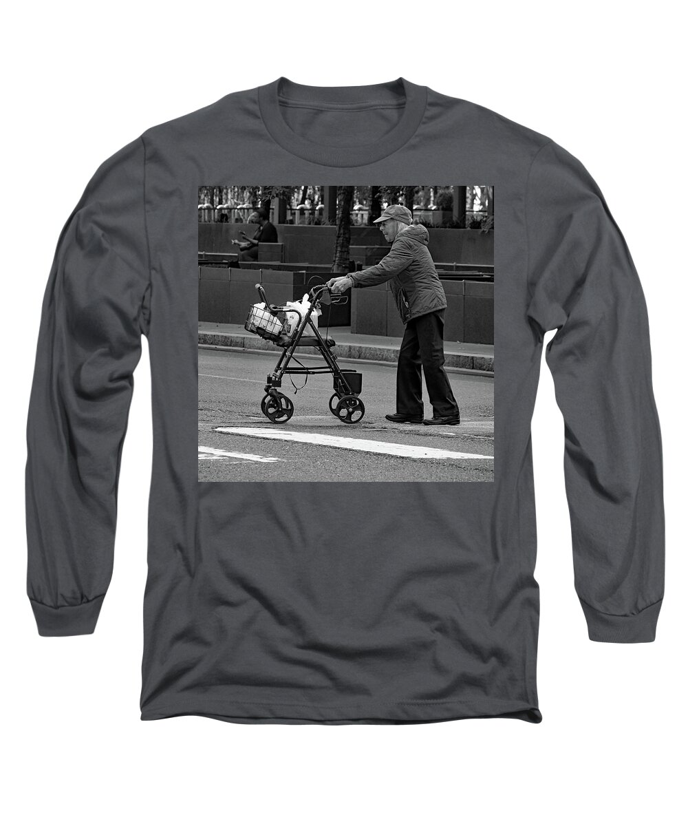 10.22.17 Img2258 B&w Long Sleeve T-Shirt featuring the photograph Crossing The Street #4 by Dorin Adrian Berbier