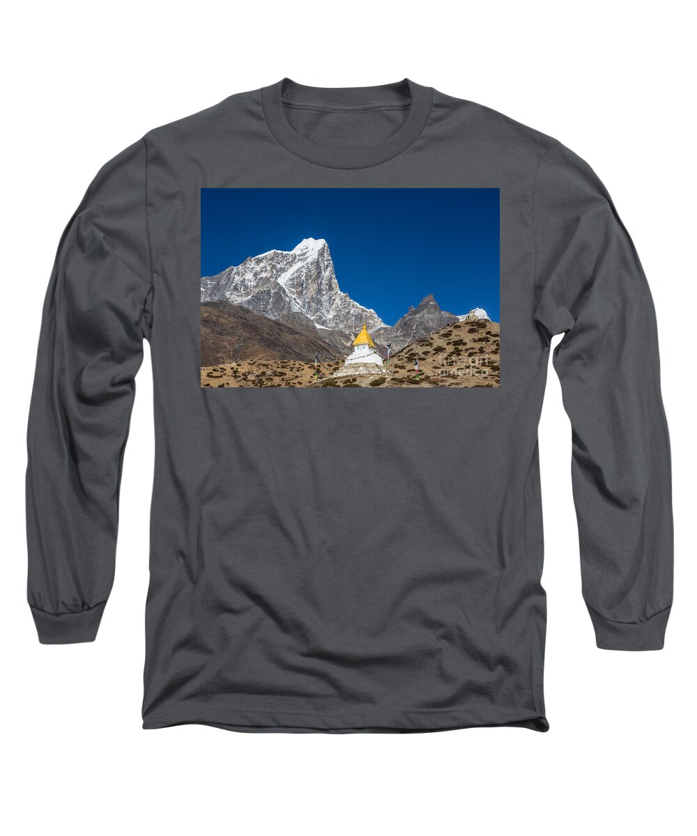 Buddhism Long Sleeve T-Shirt featuring the photograph Dingboche stupa in Nepal #2 by Didier Marti