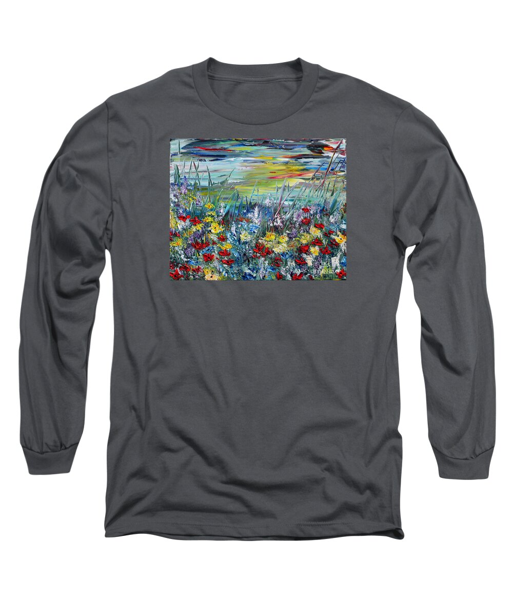 Flower Long Sleeve T-Shirt featuring the painting Flower Field #1 by Teresa Wegrzyn