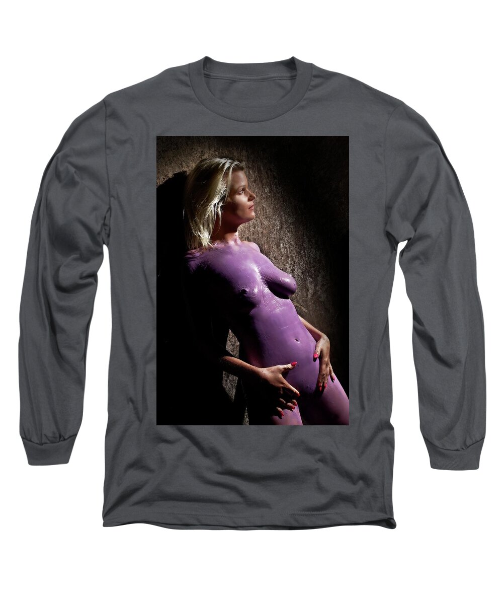 Latex Long Sleeve T-Shirt featuring the photograph Girl In Liquid Latex #2 by Pavel Jelinek