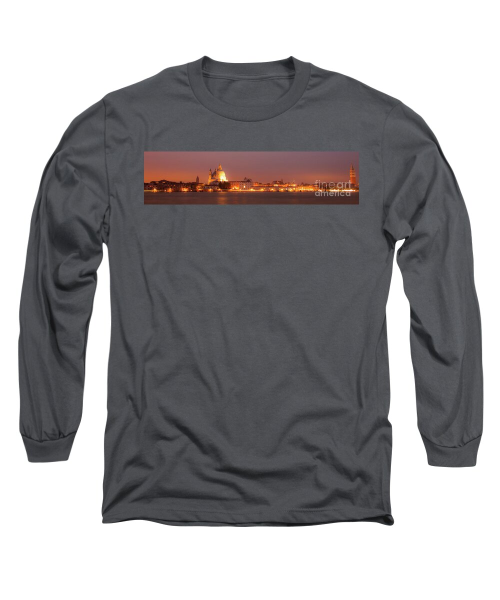 Bridge Long Sleeve T-Shirt featuring the photograph Panorama By Night Of Venice, italian City by Amanda Mohler