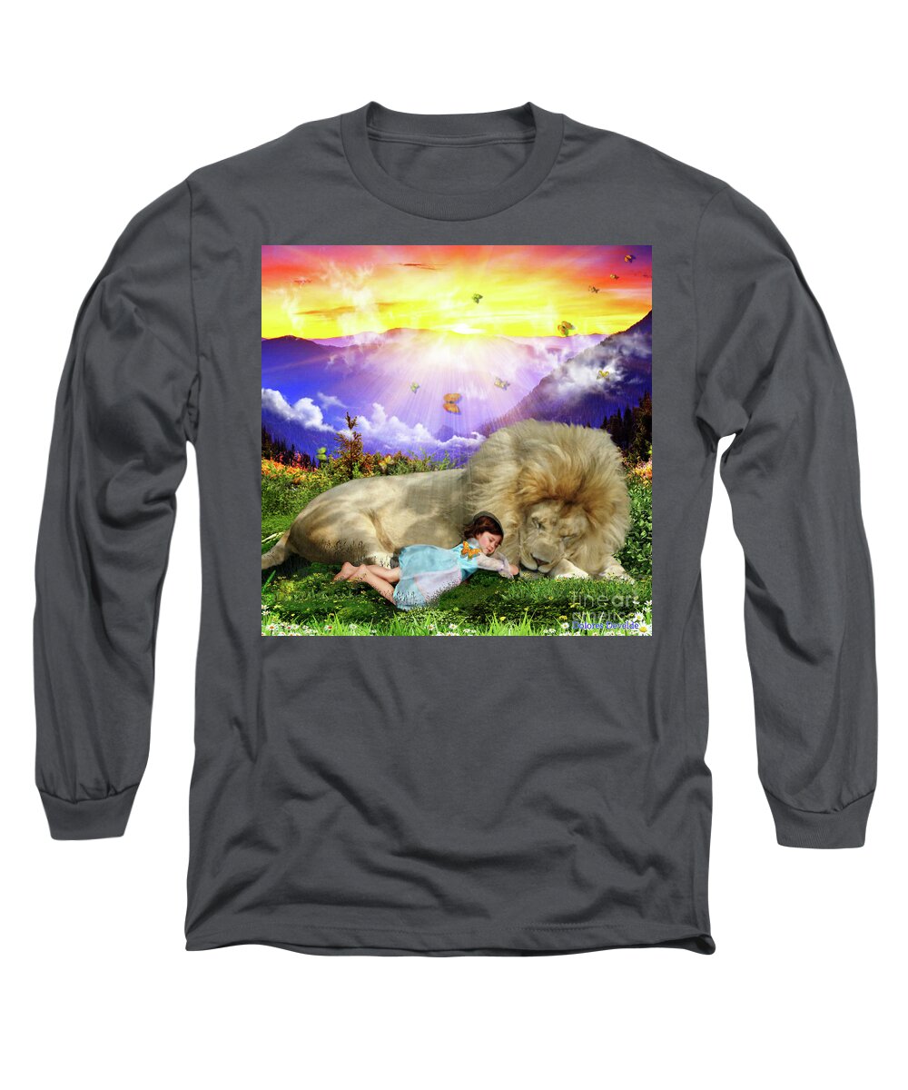 Lion Of Judah Child Peace Rest Long Sleeve T-Shirt featuring the digital art Rest #2 by Dolores Develde