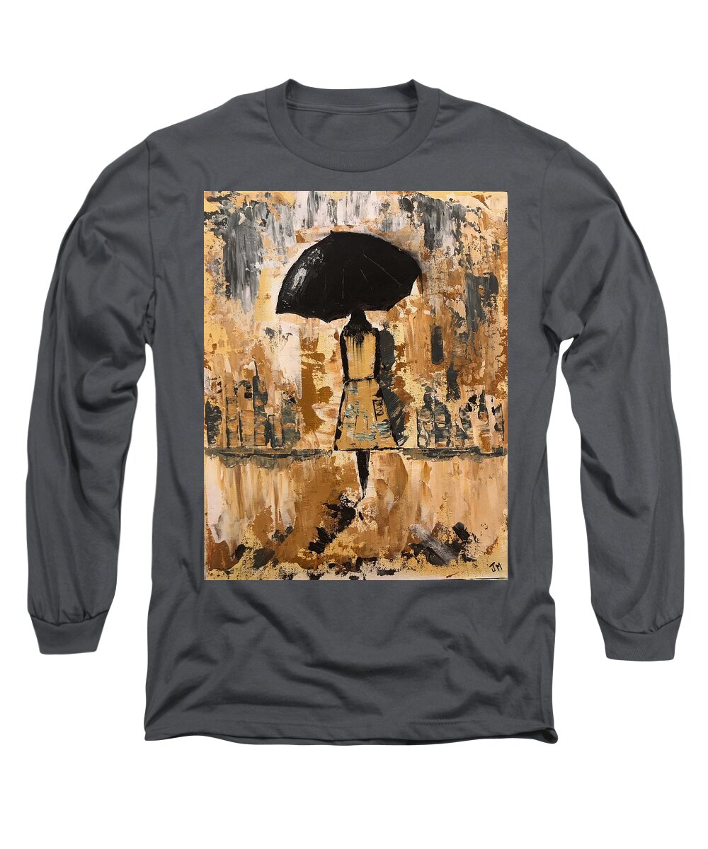 Umbrella Long Sleeve T-Shirt featuring the painting Umbrella Girl #2 by Jim McCullaugh