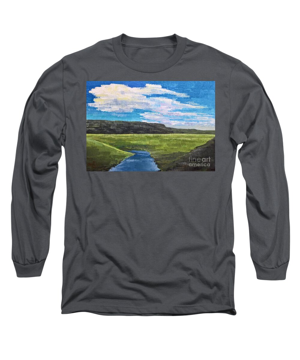 Landscape Long Sleeve T-Shirt featuring the painting Up North, Brown Bridge by Lisa Dionne