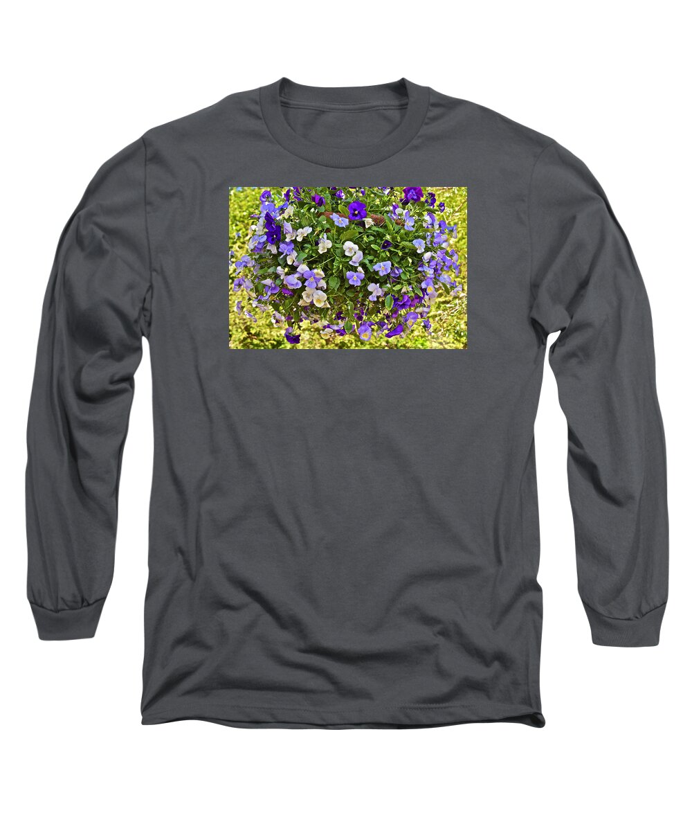 Pansies Long Sleeve T-Shirt featuring the photograph 2015 Summer's Eve at the Garden Pansy Basket by Janis Senungetuk
