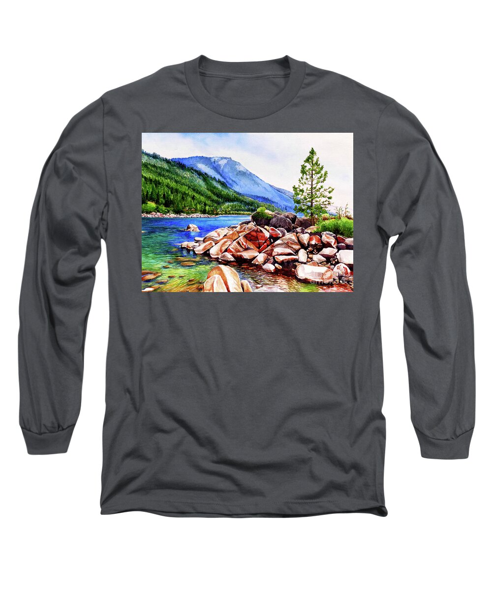 Crystal Bay Long Sleeve T-Shirt featuring the painting #262 Crystal Bay 1 #262 by William Lum