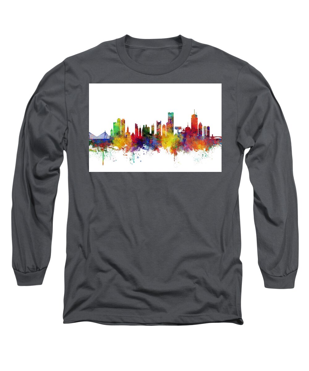 Boston Long Sleeve T-Shirt featuring the digital art Boston Massachusetts Skyline #27 by Michael Tompsett