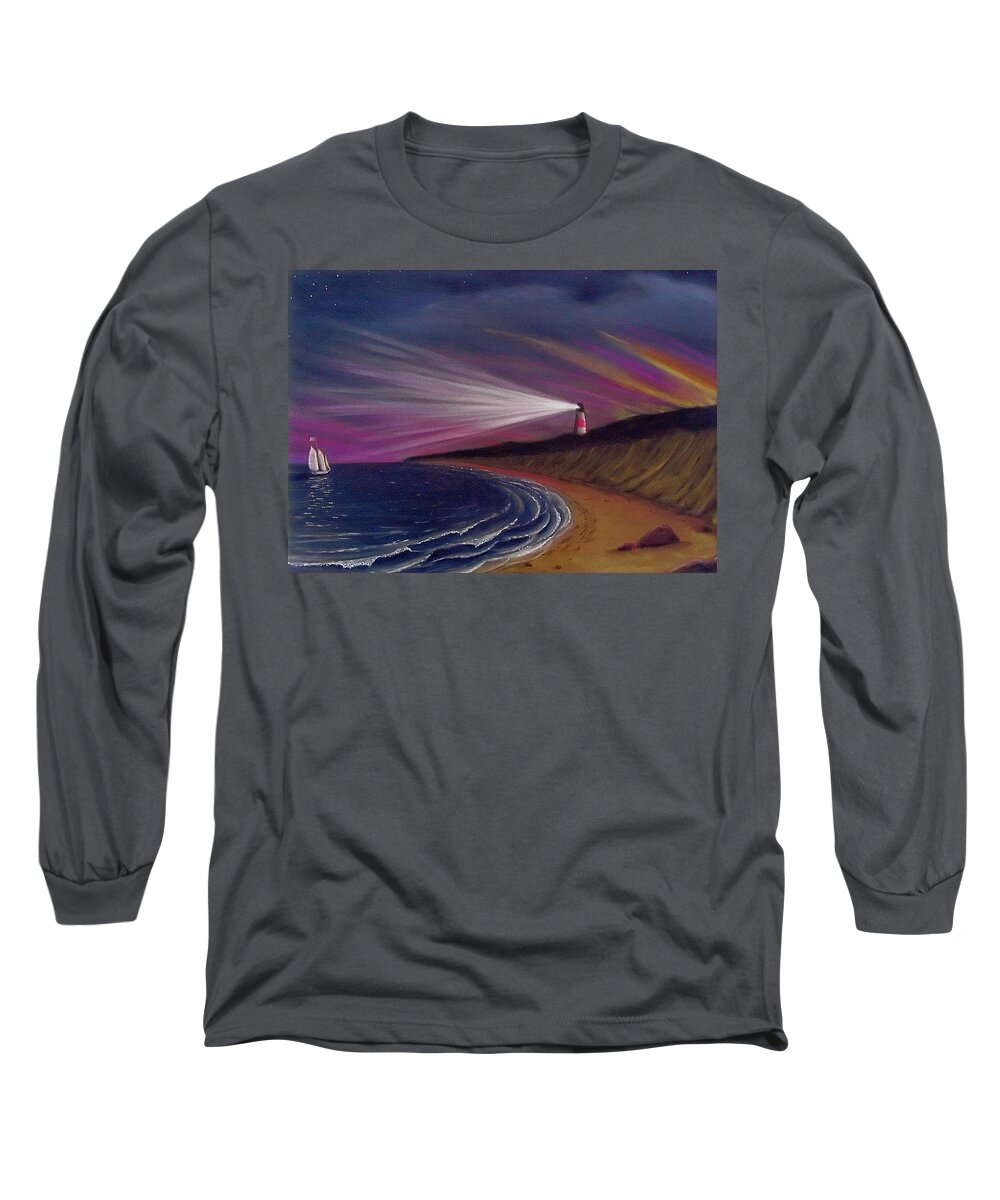 Sankaty Long Sleeve T-Shirt featuring the painting Sankaty Head Lighthouse Nantucket #3 by Charles Harden