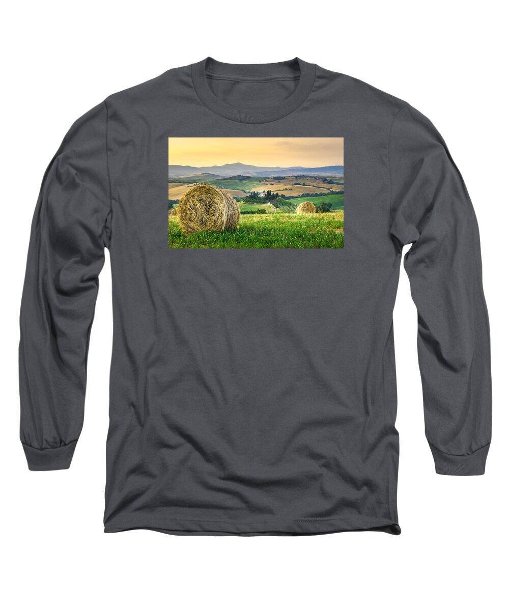 Center Italy Long Sleeve T-Shirt featuring the photograph Tuscany morning #3 by Stefano Termanini