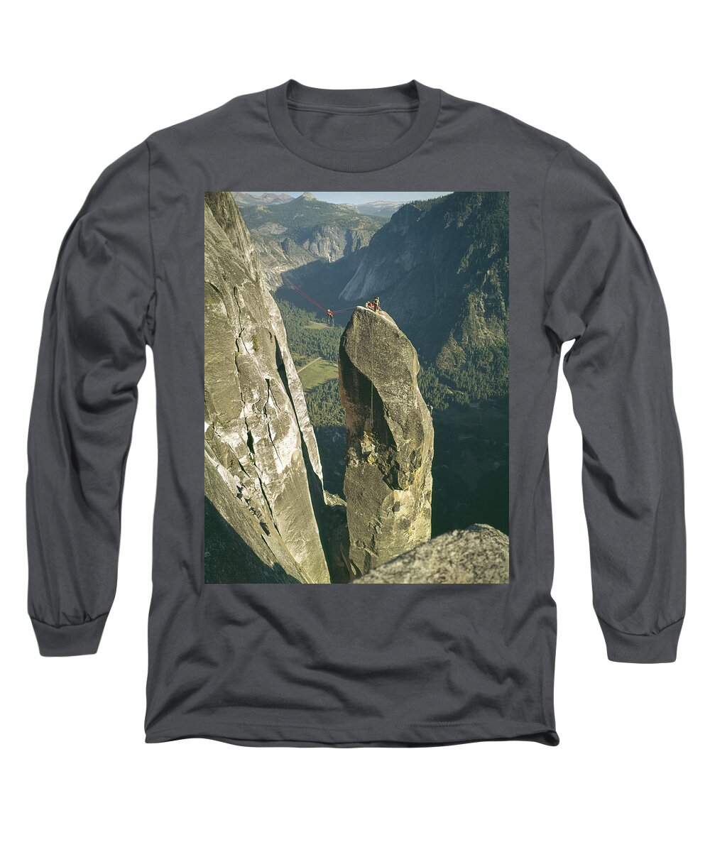 Lost Arrow Long Sleeve T-Shirt featuring the photograph 306540 Climbers on Lost Arrow 1967 by Ed Cooper Photography