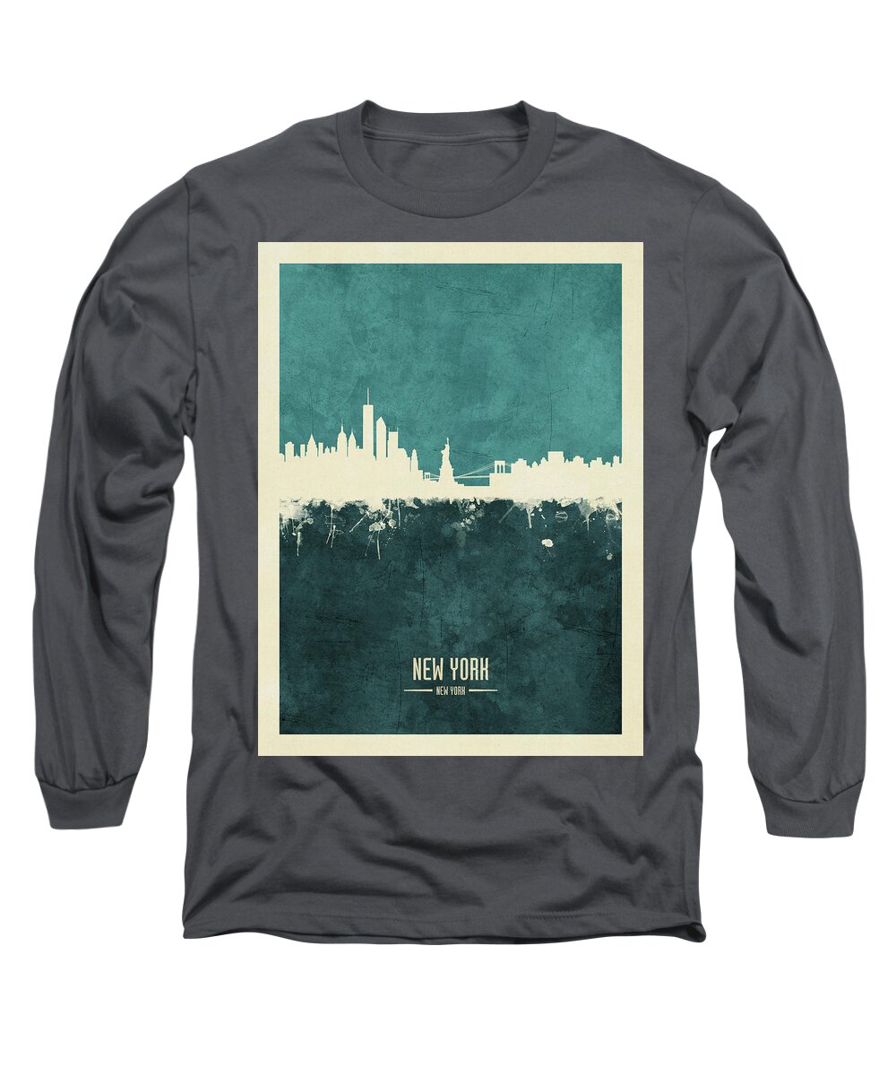 New York Long Sleeve T-Shirt featuring the digital art New York Skyline #37 by Michael Tompsett