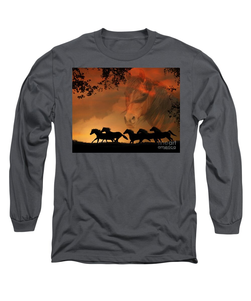 Horse Composite Long Sleeve T-Shirt featuring the photograph Horse Composite Photography, Running Horses and Spirit Horse by Stephanie Laird