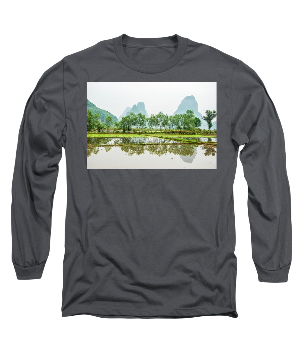 The Beautiful Karst Rural Scenery In Spring Long Sleeve T-Shirt featuring the photograph Karst rural scenery in spring #45 by Carl Ning