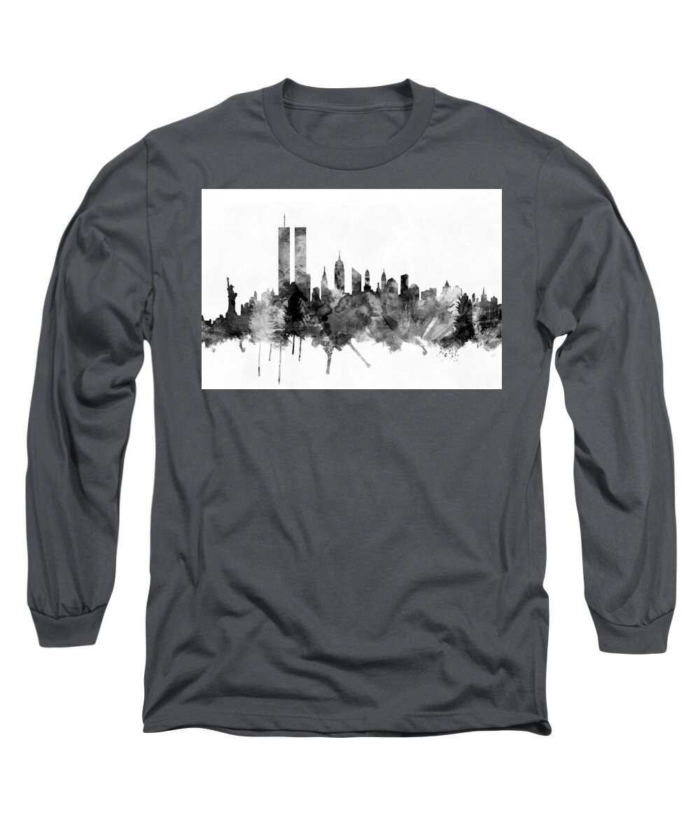 New York Long Sleeve T-Shirt featuring the digital art New York City Skyline #5 by Michael Tompsett