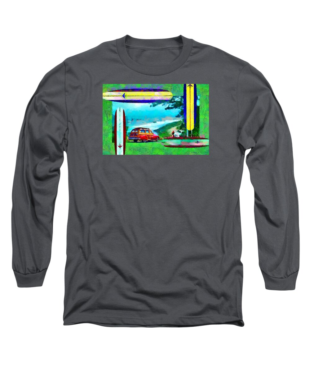 60's Long Sleeve T-Shirt featuring the digital art 60's Surfing by Caito Junqueira