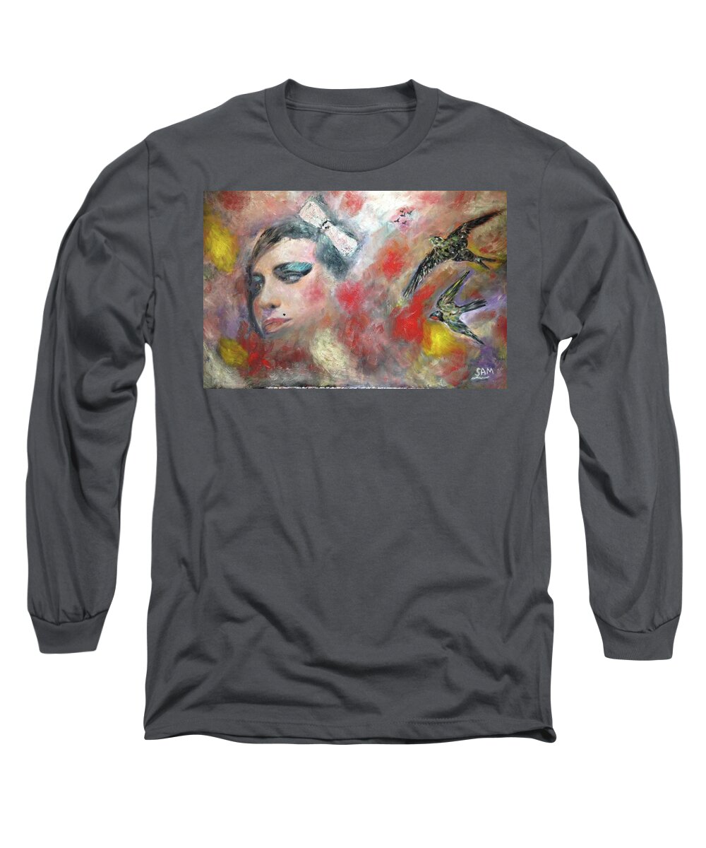 Amy Winehouse Long Sleeve T-Shirt featuring the painting Amy Winehouse #7 by Sam Shaker