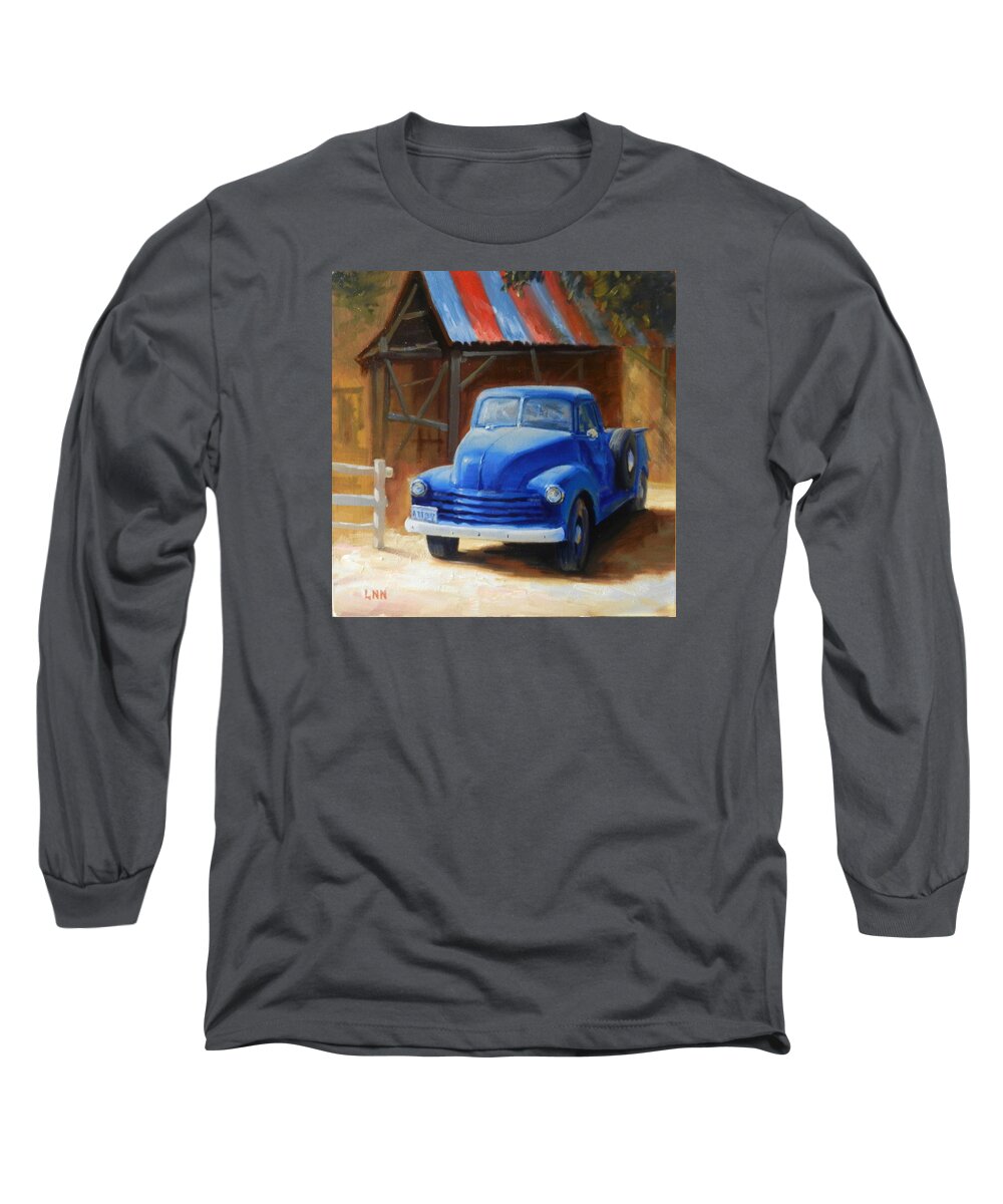 Truck Long Sleeve T-Shirt featuring the painting A Blue Chevrolet by Ningning Li