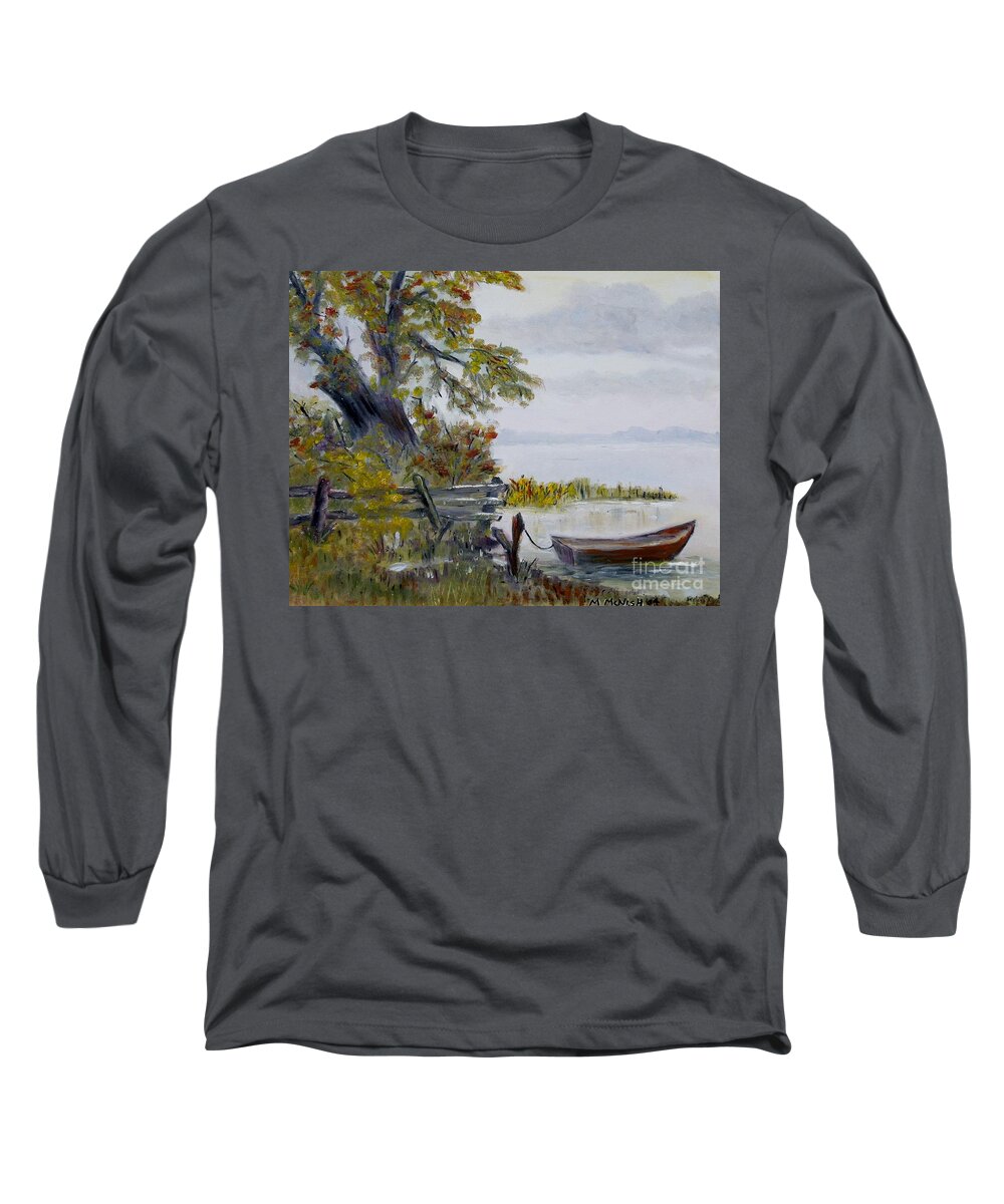 Boat Long Sleeve T-Shirt featuring the painting A boat waiting by Marilyn McNish
