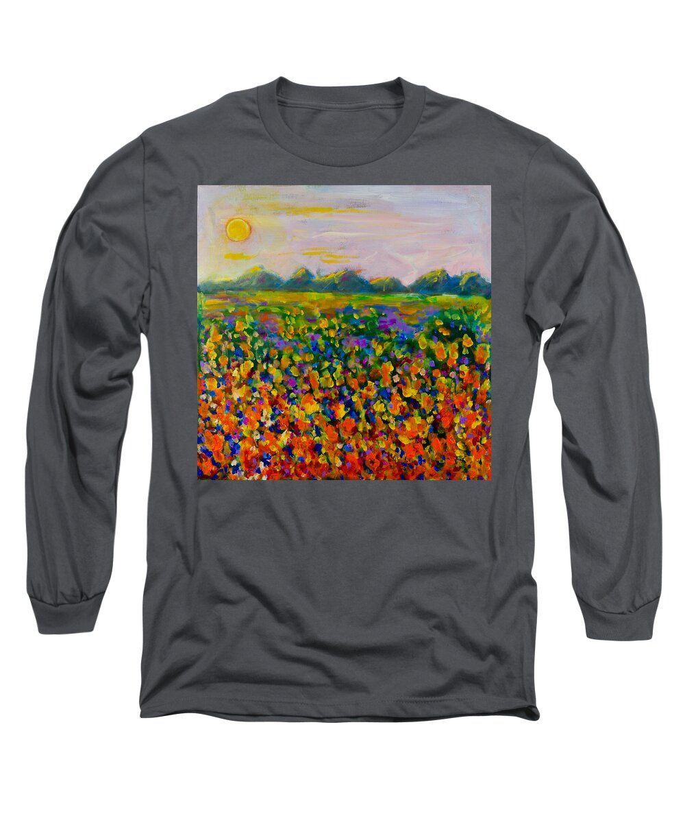 Landscape Long Sleeve T-Shirt featuring the painting A Field of Flowers #1 by Maxim Komissarchik