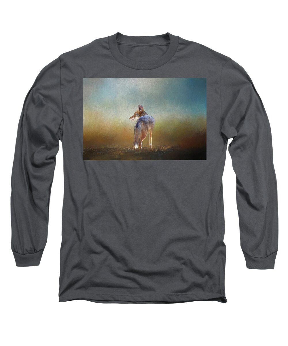 Linda Brody Long Sleeve T-Shirt featuring the digital art A Lone Coyote by Linda Brody