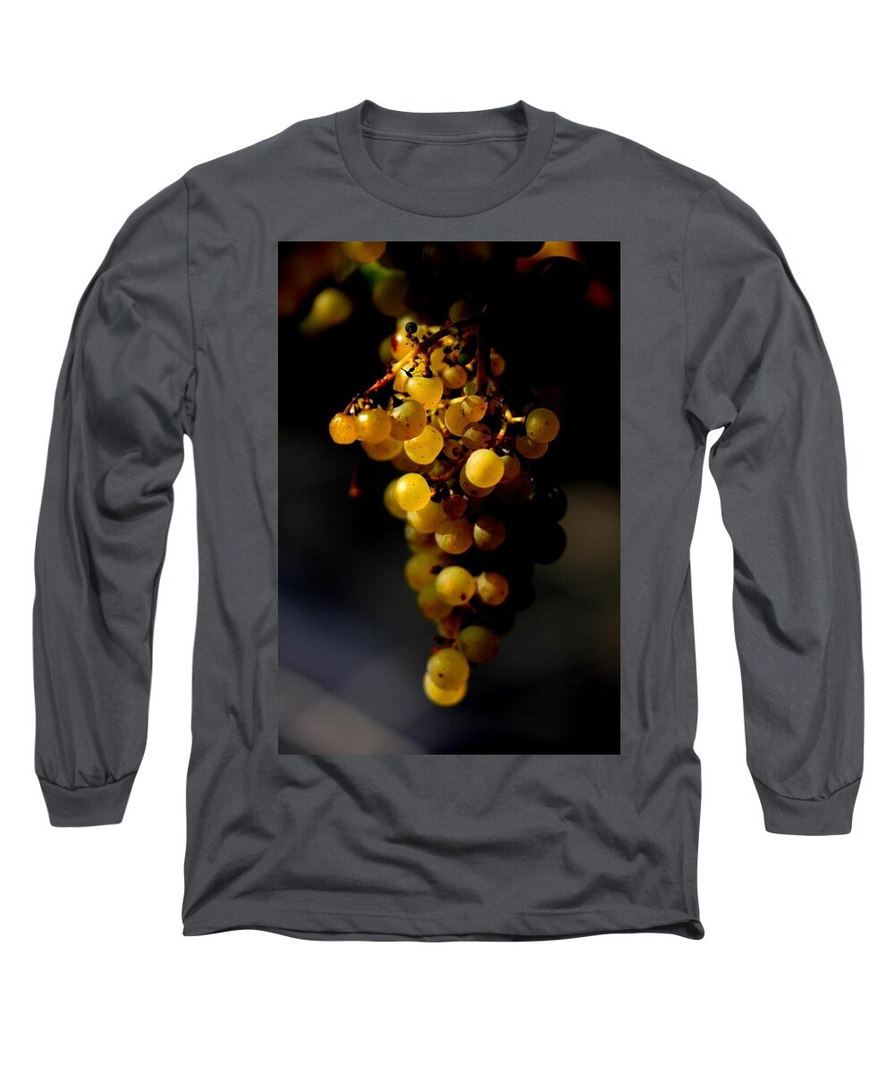 Grapes Lighting Food Wine Autumn Growth Life Icewine Long Sleeve T-Shirt featuring the photograph A luscious bunch of grapes by Ian Sanders