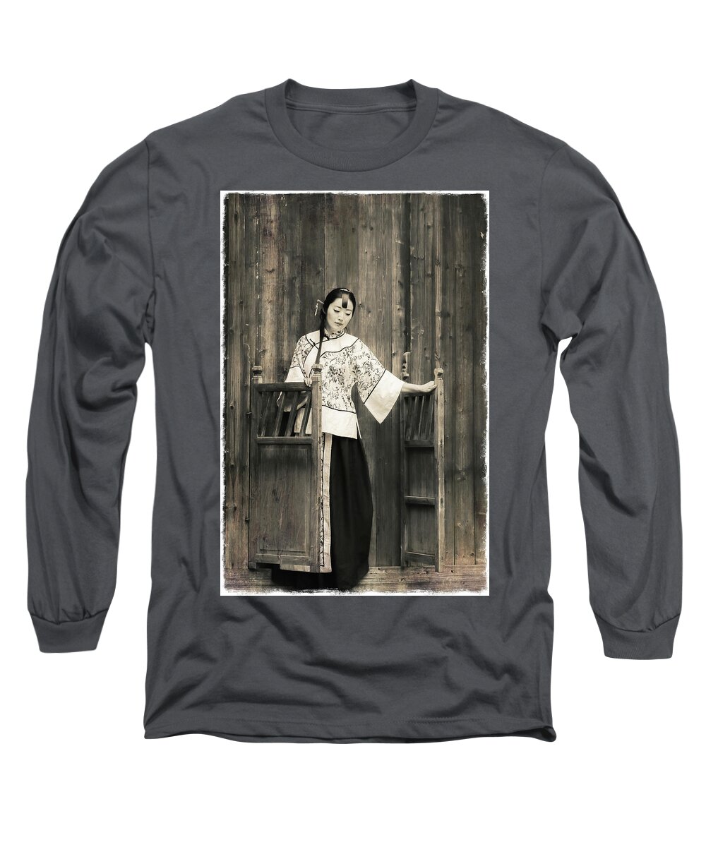 Asia Long Sleeve T-Shirt featuring the photograph A model in a period costume. by Usha Peddamatham