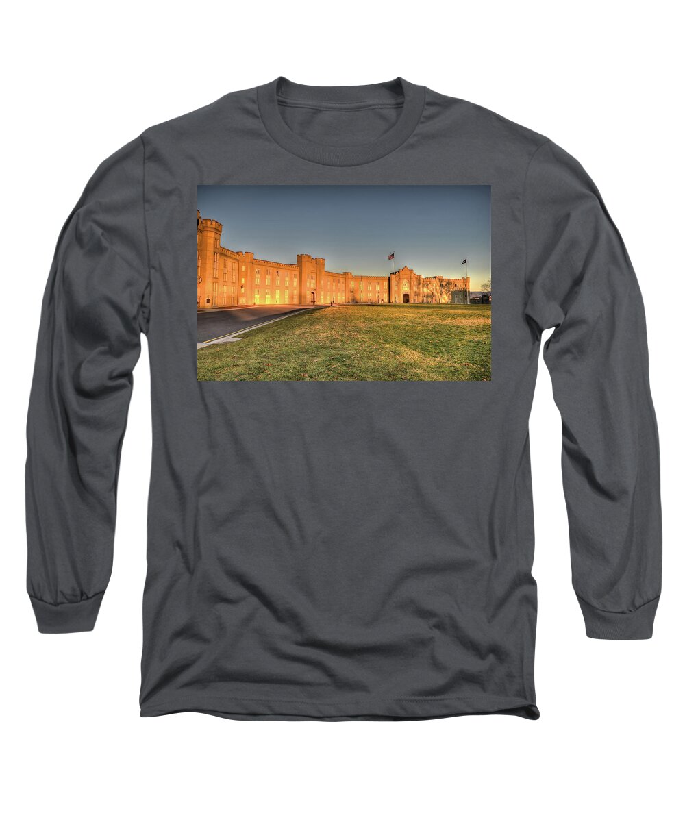 Virginia Military Institute Long Sleeve T-Shirt featuring the photograph A Spartan Environment - The Barracks at V M I by Don Mercer