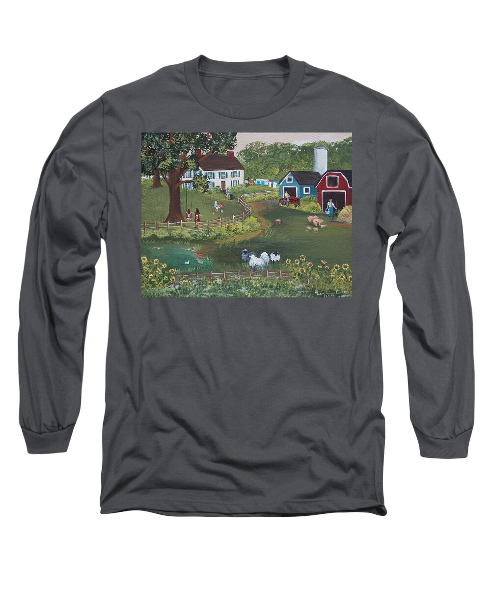 Country Long Sleeve T-Shirt featuring the painting A Time to Play by Virginia Coyle