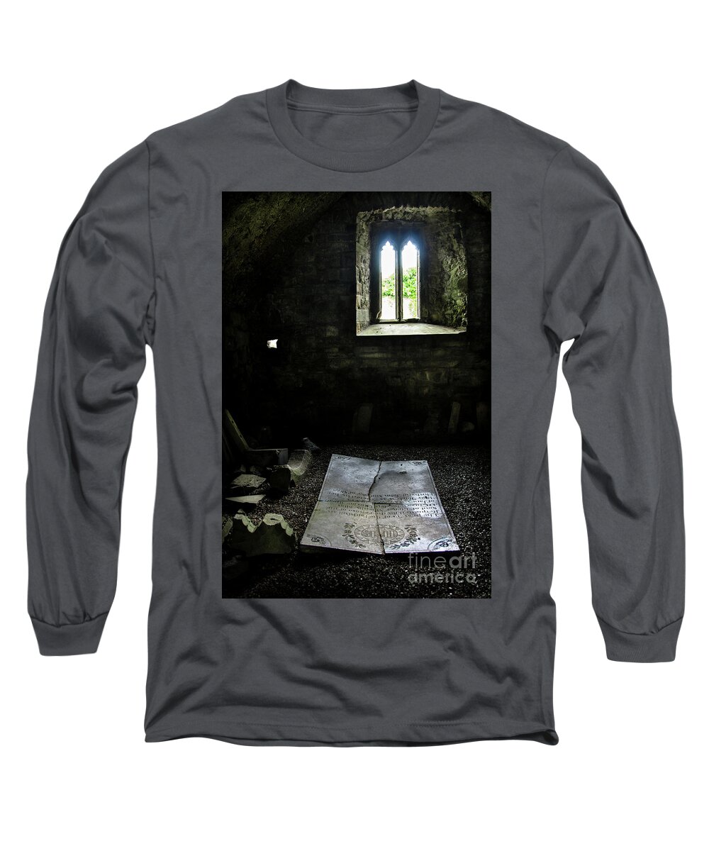 Gravestone Long Sleeve T-Shirt featuring the photograph A tombstone in Sligo Abbey by RicardMN Photography