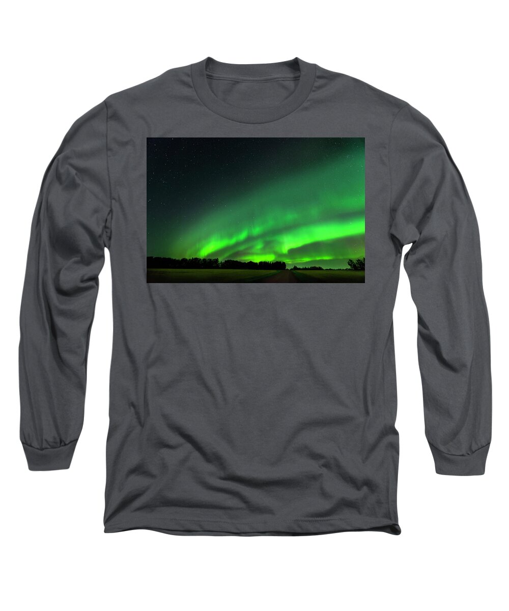 Aurora Borealis Long Sleeve T-Shirt featuring the photograph A Tsunami of Green by Dan Jurak