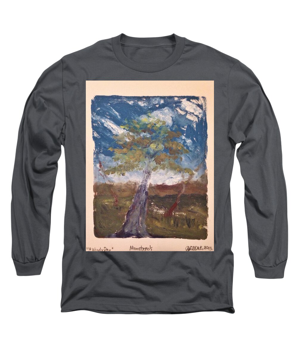 Landscape Long Sleeve T-Shirt featuring the painting A Windy Day by Angela Weddle