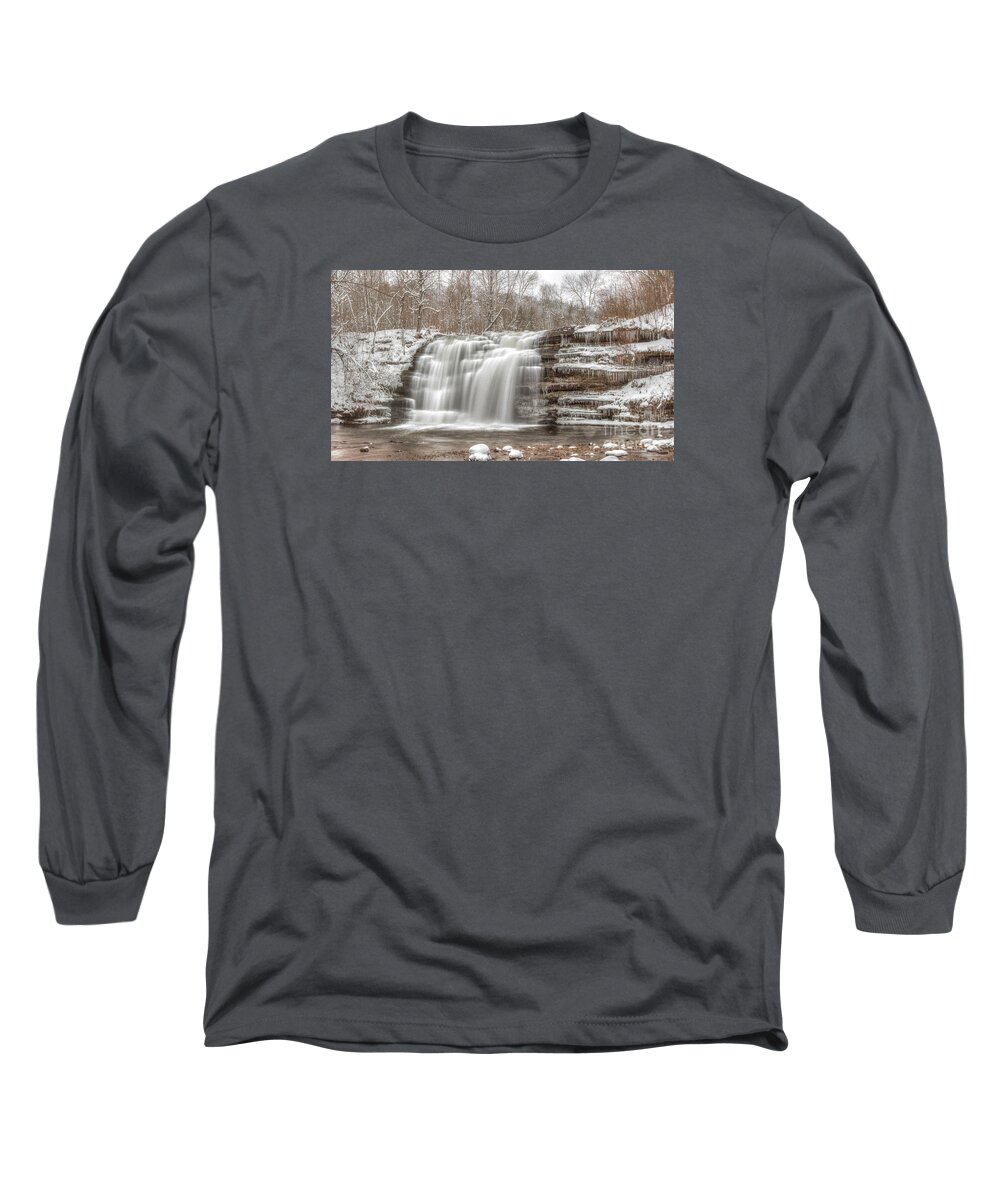 Waterfalls Long Sleeve T-Shirt featuring the photograph A Winter Waterfall - Color by Rod Best
