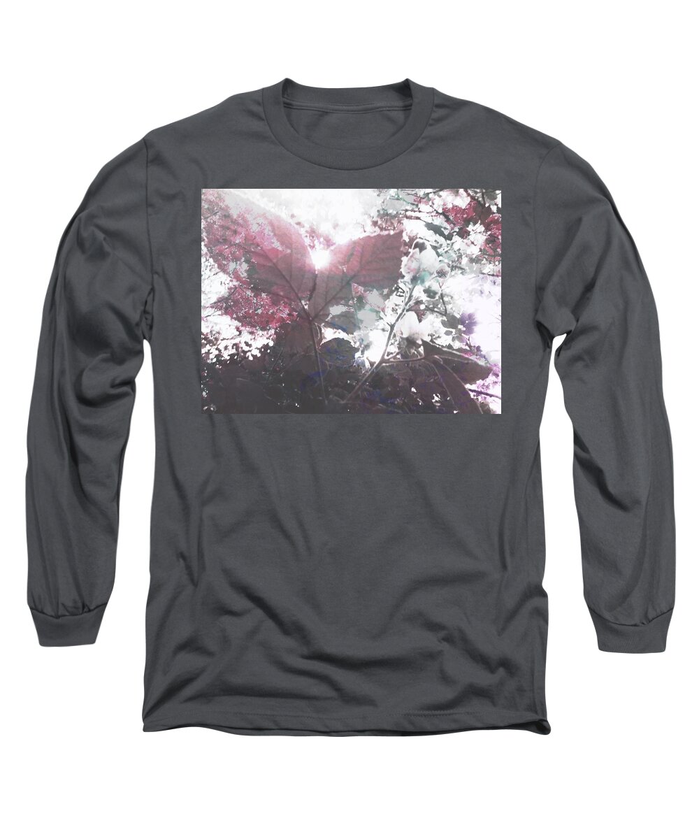 Botanical Long Sleeve T-Shirt featuring the photograph Abstract Botanical Art Raspberry Leaf Sunset, by Itsonlythemoon -