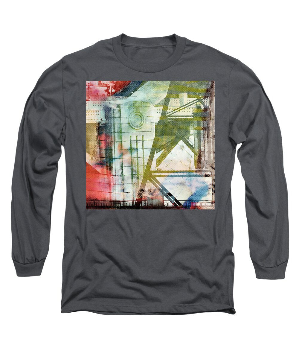 Bridge Architecture Long Sleeve T-Shirt featuring the digital art Abstract Bridge with Color by Susan Stone