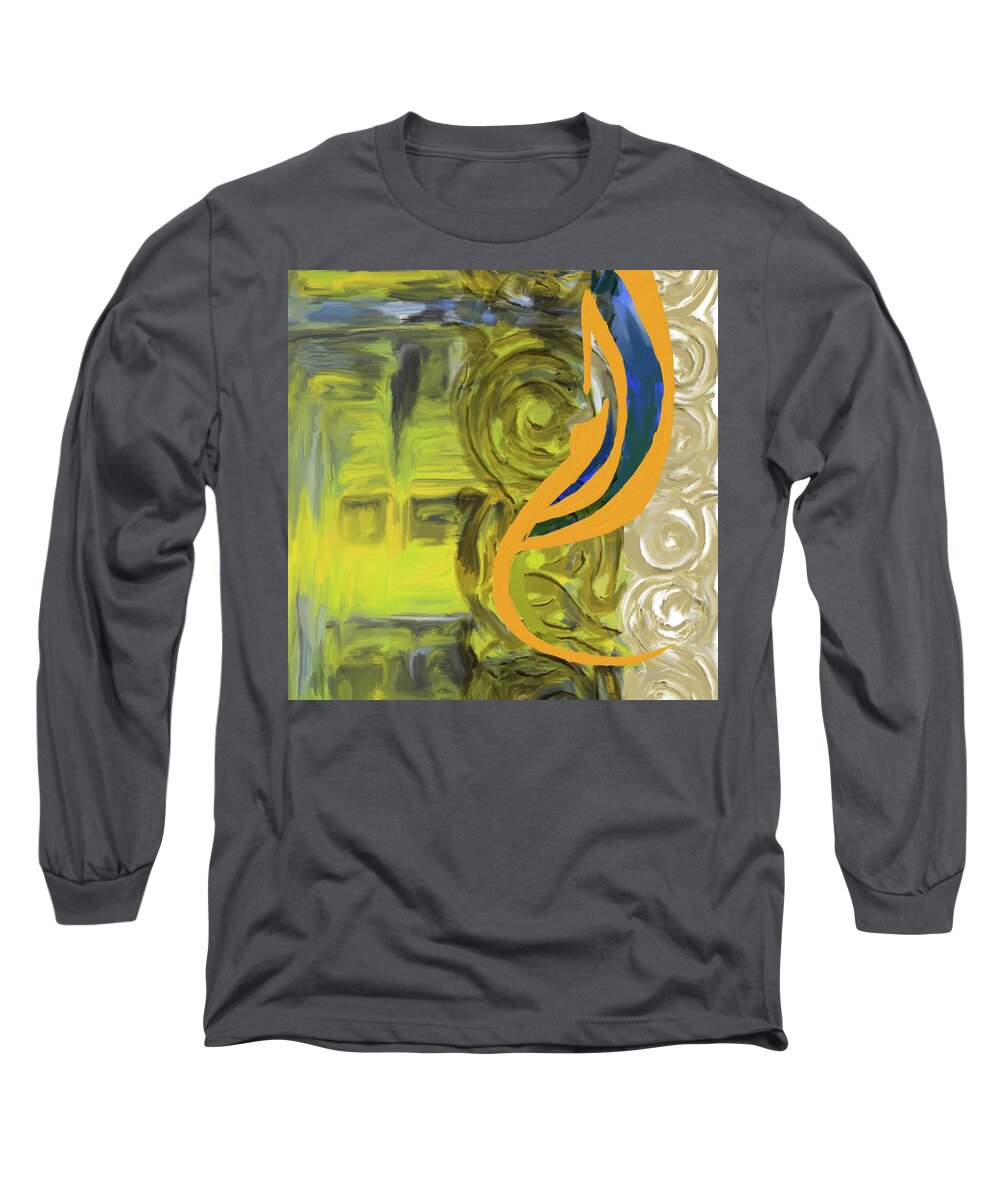 Calligraphy Long Sleeve T-Shirt featuring the painting Abstract Calligraphy 22 321 1 by Mawra Tahreem