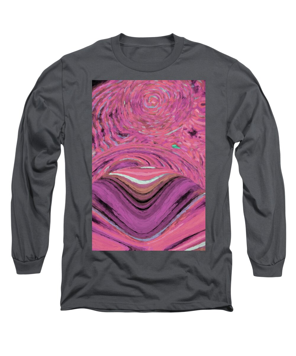 Digital Painting Long Sleeve T-Shirt featuring the painting Abstract Pink Dawn by Bonnie Bruno