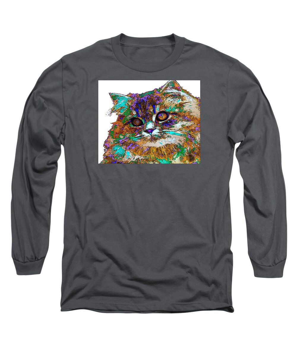 Cat Long Sleeve T-Shirt featuring the digital art Adele the Cat. Pet Series by Rafael Salazar