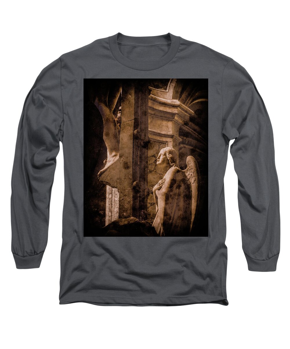 Angel Long Sleeve T-Shirt featuring the photograph Paris, France - Adoring Angel by Mark Forte