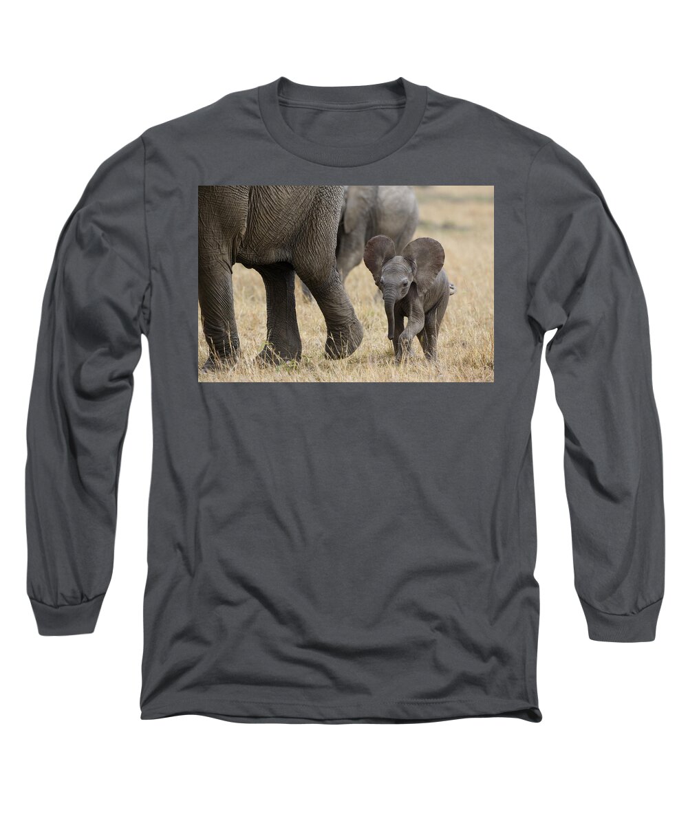 00784043 Long Sleeve T-Shirt featuring the photograph African Elephant Mother And Under 3 by Suzi Eszterhas