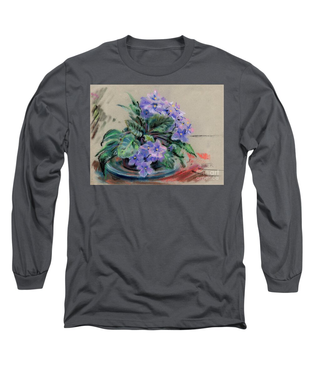 African Violets Long Sleeve T-Shirt featuring the drawing African Violet by Donald Maier