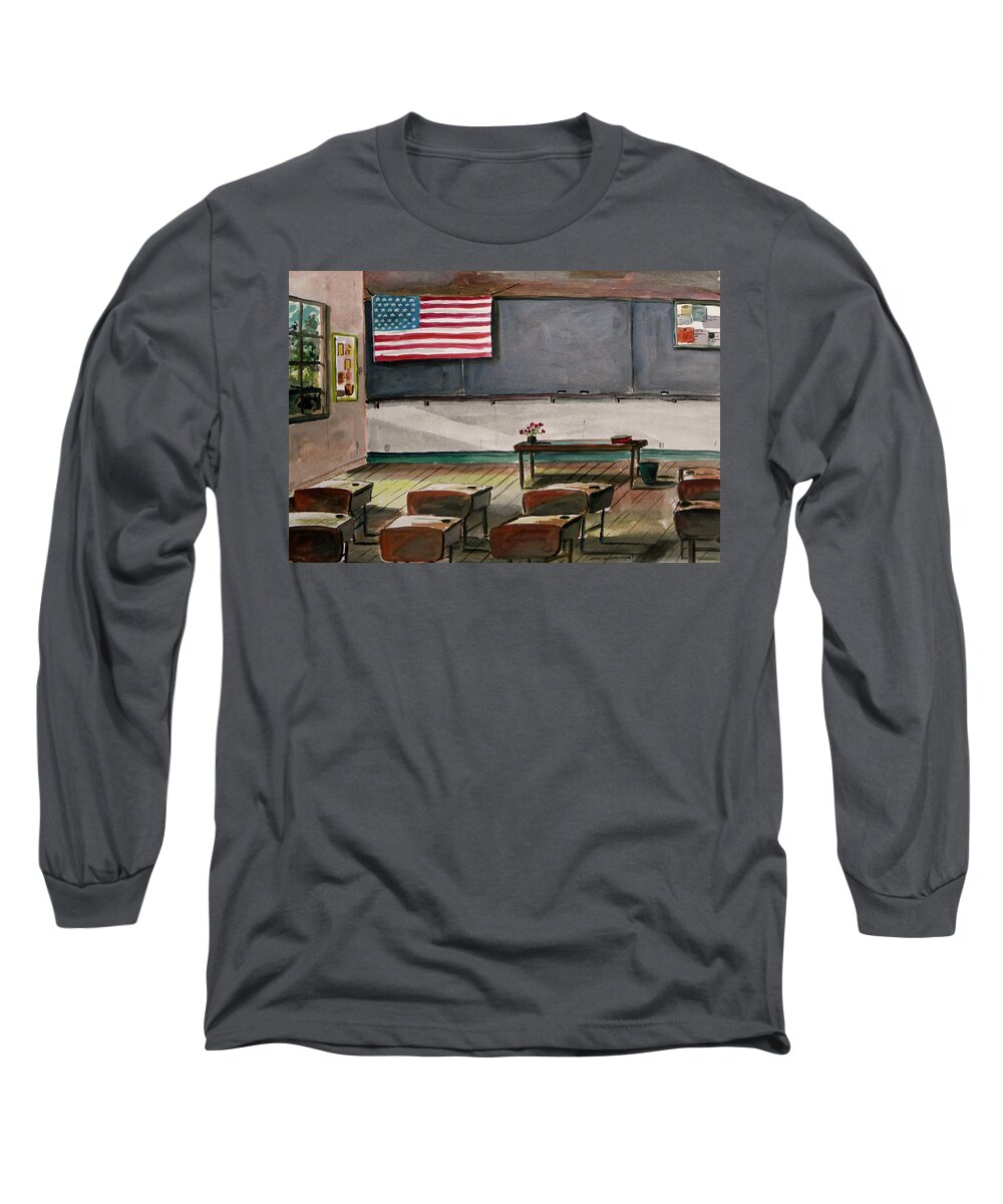 American Flag Long Sleeve T-Shirt featuring the painting After Class by John Williams