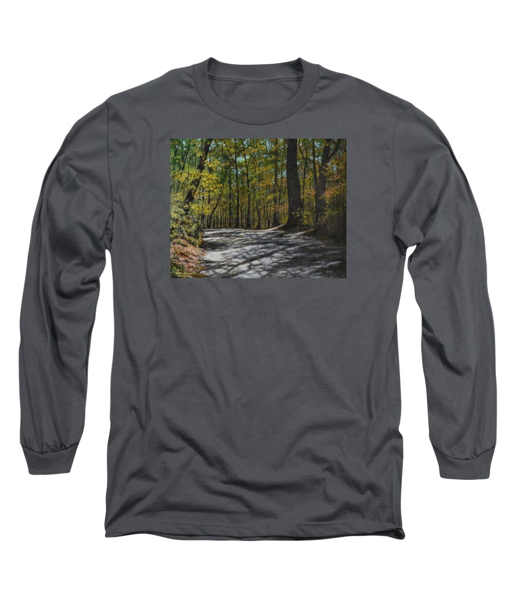 Mountain Road Long Sleeve T-Shirt featuring the painting Afternoon Shadows - Oconne State Park by Kathleen McDermott