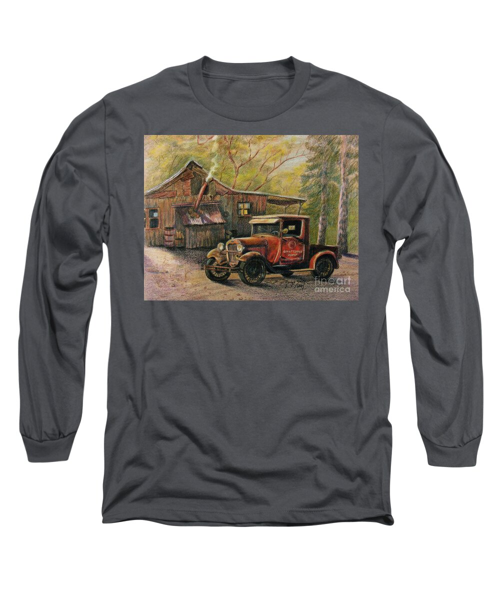 Old Trucks Long Sleeve T-Shirt featuring the drawing Agent's Visit by Marilyn Smith