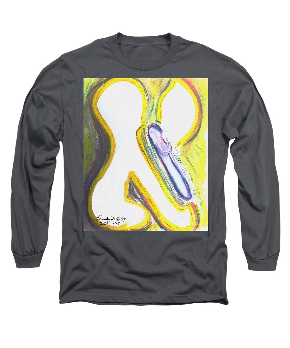 Aleph Long Sleeve T-Shirt featuring the painting Aleph - birth by Hebrewletters SL
