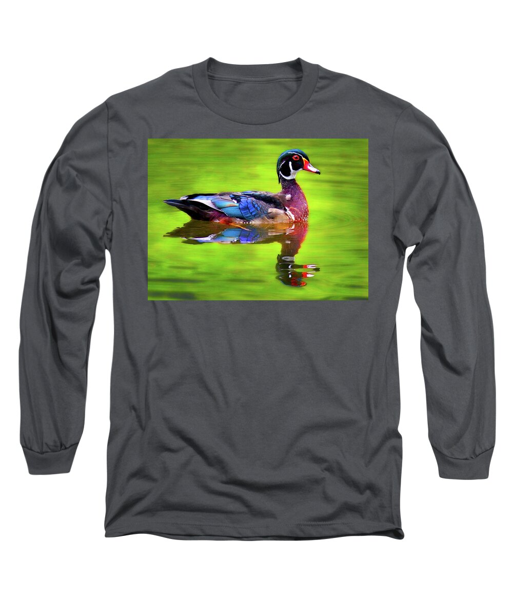 Jean Noren Long Sleeve T-Shirt featuring the photograph Almost Perfect Wood Duck by Jean Noren