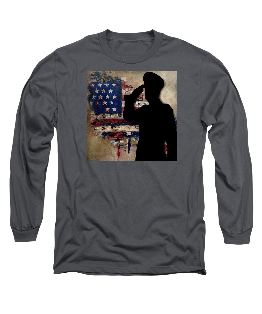Fidostudio Long Sleeve T-Shirt featuring the painting American Soldier by Tom Fedro