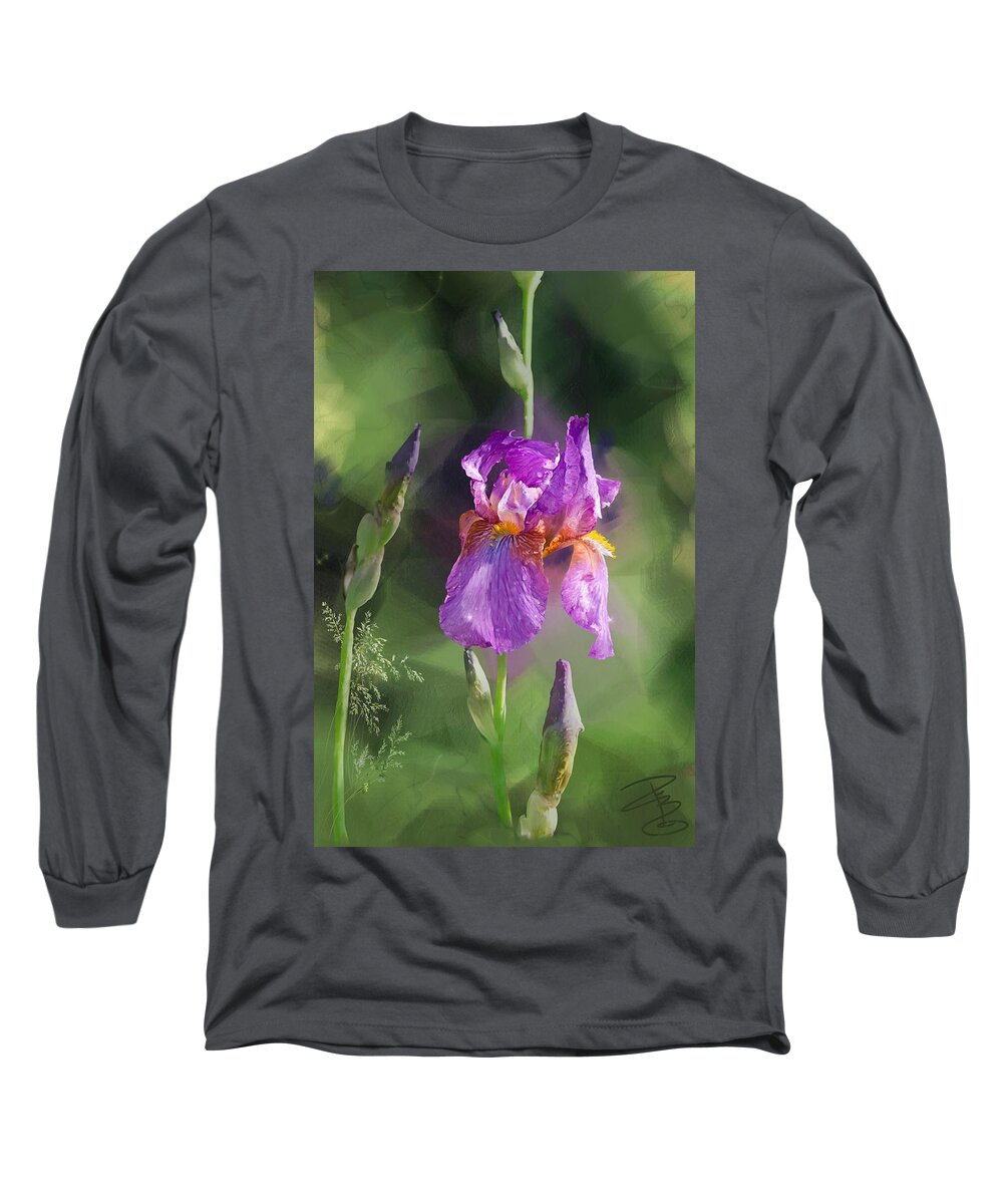 Beautiful Long Sleeve T-Shirt featuring the digital art Amethyst Iris 2 by Debra Baldwin